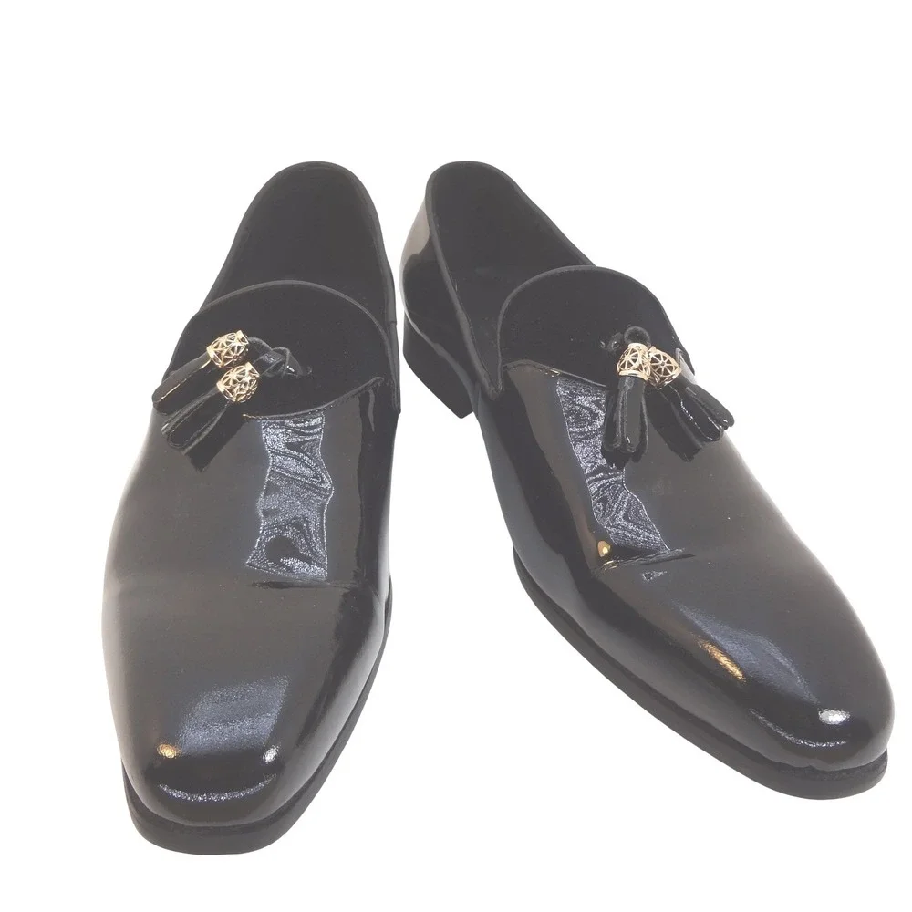 Moretti Gold Label Black Patent Leather Tassel‎ Loafers Men Size 12